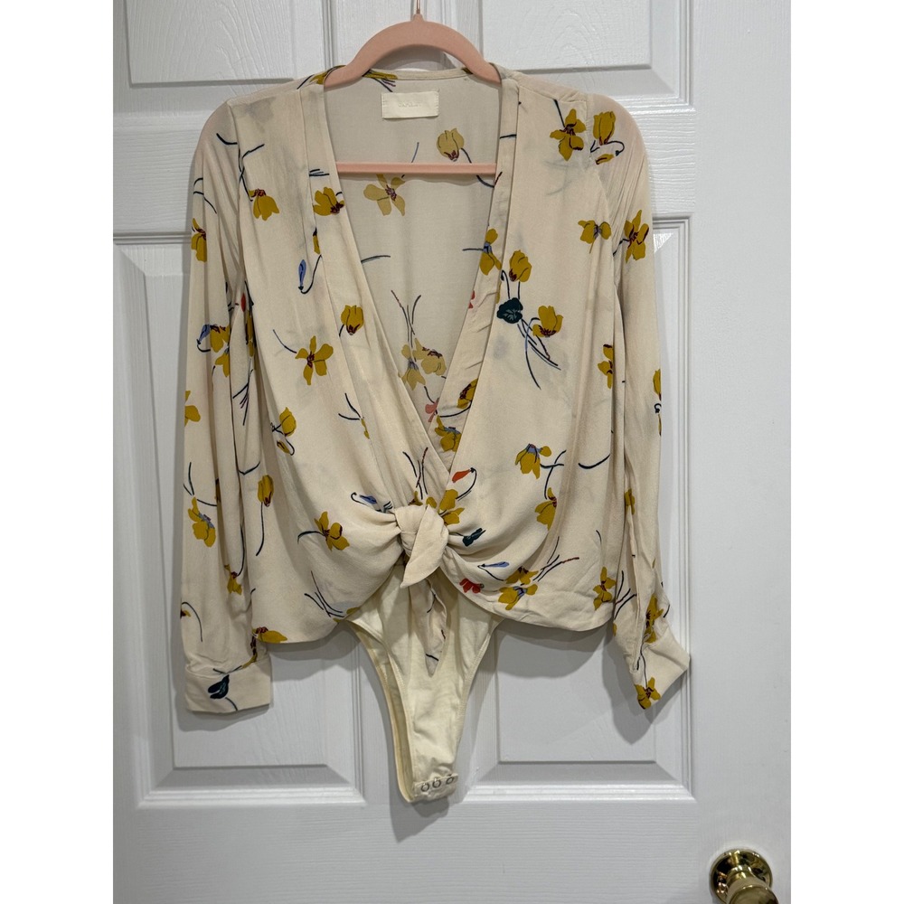 Capulet Cream Floral Tie Front Long Sleeve Bodysuit V-Neck BSH1800-CTF XS